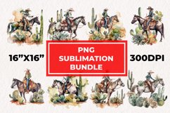 Cowboy Watercolor Sublimation Bundle. PNG File Product Image 1