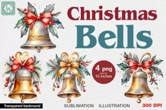 Christmas Bells cliparts. 4 PNG sublimation Product Image 1