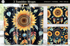 2 Sunflower Dream Catcher Tumbler Wrap Sublimation, 20 oz Product Image 1