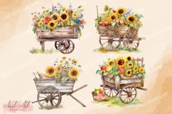 Weelbarrow with Sunflowers Watercolor Clipart Product Image 3