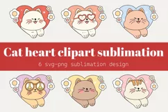 Cat heart clipart png, Retro cat clipart sublimation svg Product Image 1