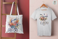 Watercolor Baby Stroller Spring Flowers Clipart Sublimation Product Image 4