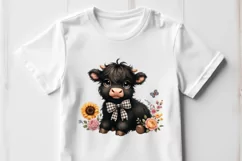 Watercolor Flowers Black Baby Highland Cow Product Image 2