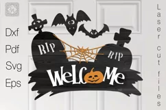 Wellcome Halloween Sign. Halloween Door Hanger. SVG Product Image 1