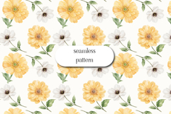 Yellow White Floral Seamless Pattern Watercolor Blooms Product Image 1