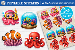 Cute Octopus. Print &amp; Cut Stickers PNG Product Image 1