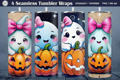 4 Cute Ghost Tumbler Sublimation, 20 oz Tumbler Wrap Product Image 1