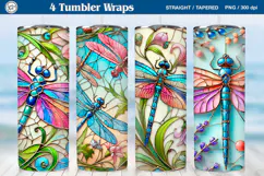Stained Glass Dragonfly Sublimation, 20 oz Tumbler Wrap Product Image 1