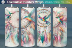 Boho Hummingbird Tumbler Sublimation, 20 oz Tumbler Wrap Product Image 1