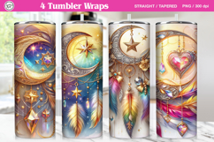 4 Boho Moon Tumbler Sublimation, 20 oz Tumbler Wrap Product Image 1