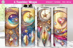 4 Boho Moon Tumbler Sublimation, 20 oz Tumbler Wrap Product Image 1