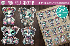 Zombie Teddy Bear. Halloween Stickers design PNG Product Image 1