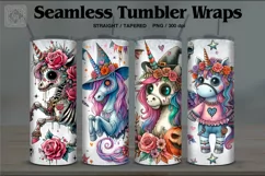 4 Zombie Unicorn Tumbler Wrap Sublimations, 20 oz Product Image 1