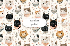 Cute Cat Seamless Pattern Kawaii Kitten Floral Design Product Image 1
