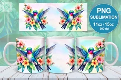 Hummingbird PNG sublimation. 11 & 15 oz mug wrap Product Image 1