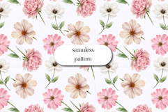 Pink Floral Seamless Pattern Watercolor Garden Blooms Product Image 1