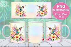 Hummingbird PNG sublimation. 11 & 15 oz mug wrap Product Image 1