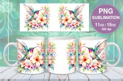 Hummingbird PNG sublimation. 11 & 15 oz mug wrap Product Image 1