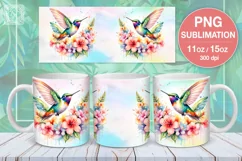 Hummingbird PNG sublimation. 11 & 15 oz mug wrap Product Image 1