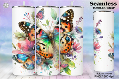 Summer Butterfly Tumbler Wrap Sublimation, 20 oz Product Image 1