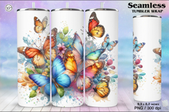 Summer Butterfly Tumbler Wrap Sublimation, 20 oz Product Image 1