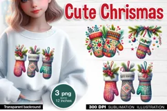 Watercolor Christmas Mittens cliparts. PNG sublimation Product Image 1