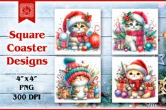 Cute Kitty Christmas Coaster Design, 4 PNG Product Image 1