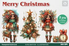 Watercolor Christmas Girl. PNG sublimation Product Image 1