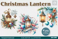 Christmas Lantern Watercolor Cliparts PNG sublimation Product Image 1