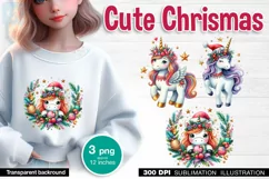 Watercolor Christmas Unicorn. PNG sublimation Product Image 1