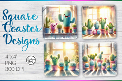 Cute Cactus Coaster Sublimation Product Image 1