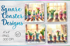 Cute Cactus Coaster Sublimation Product Image 1
