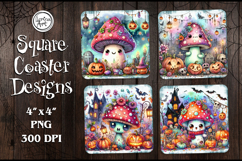 Halloween Mushroom Coaster Design, 4 PNG Product Image 1