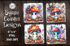 Halloween Mushroom Coaster Design, 4 PNG Product Image 1