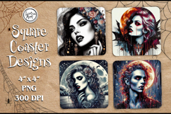 Vampire Halloween Coaster Design, 4 PNG Product Image 1