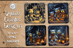 Teddy Bear Halloween Coaster Design, 4 PNG Product Image 1