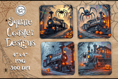 Haunted Train Halloween Coaster Design, 4 PNG Product Image 1