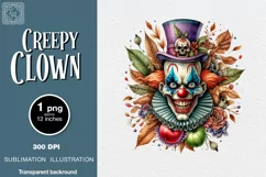 Watercolor Halloween Creepy Clown. PNG sublimation Product Image 1