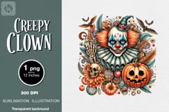 Watercolor Halloween CreepyClown. PNG sublimation Product Image 1