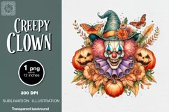 Watercolor Halloween CreepyClown. PNG sublimation Product Image 1