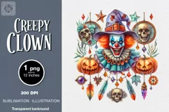 Watercolor Halloween CreepyClown. PNG sublimation Product Image 1