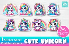 Cute Unicorn. Print & Cut Stickers PNG Product Image 1