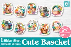 Cute Animals in Bascket. Print &amp; Cut Stickers PNG Product Image 1