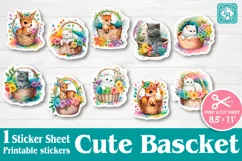 Cute Animals in Bascket. Print & Cut Stickers PNG Product Image 1