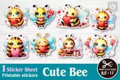 Cute Bee. Valentines Print & Cut Stickers PNG Product Image 1