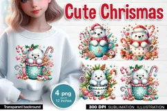 Cute Christmas Bears. PNG sublimation Product Image 1