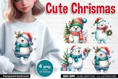 Watercolor Polar Bears cliparts. PNG sublimation Product Image 1
