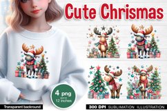 Cute Christmas Deers. PNG sublimation Product Image 1
