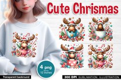 Cute Christmas Deers. PNG sublimation Product Image 1