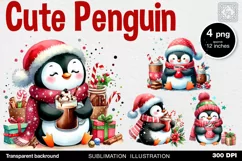 Watercolor Penguins cliparts. 4 PNG sublimation Product Image 1
